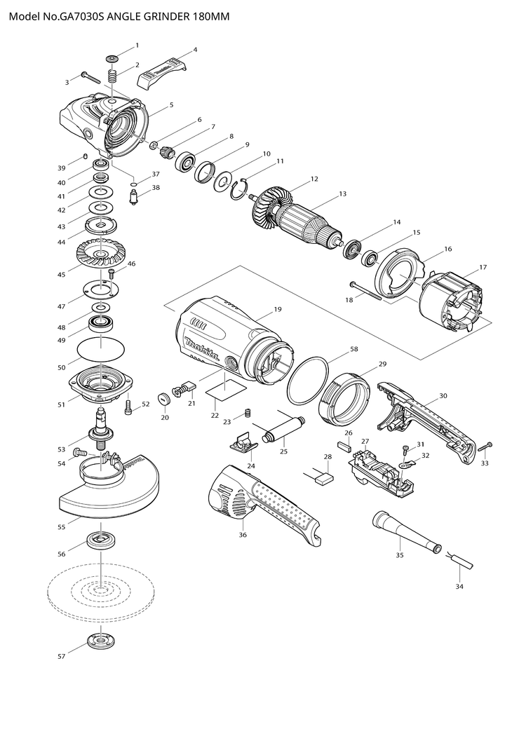 Makita GA7030S — сборочный чертёж, лист 1, деталь 516963-5 поз. 013