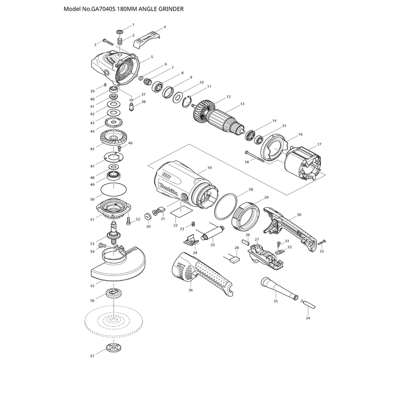 Makita GA7040S — сборочный чертёж, лист 1, деталь 516958-8 поз. 013