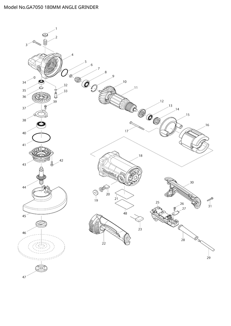 Makita GA7050 — сборочный чертёж, лист 1, деталь 518747-7 поз. 011