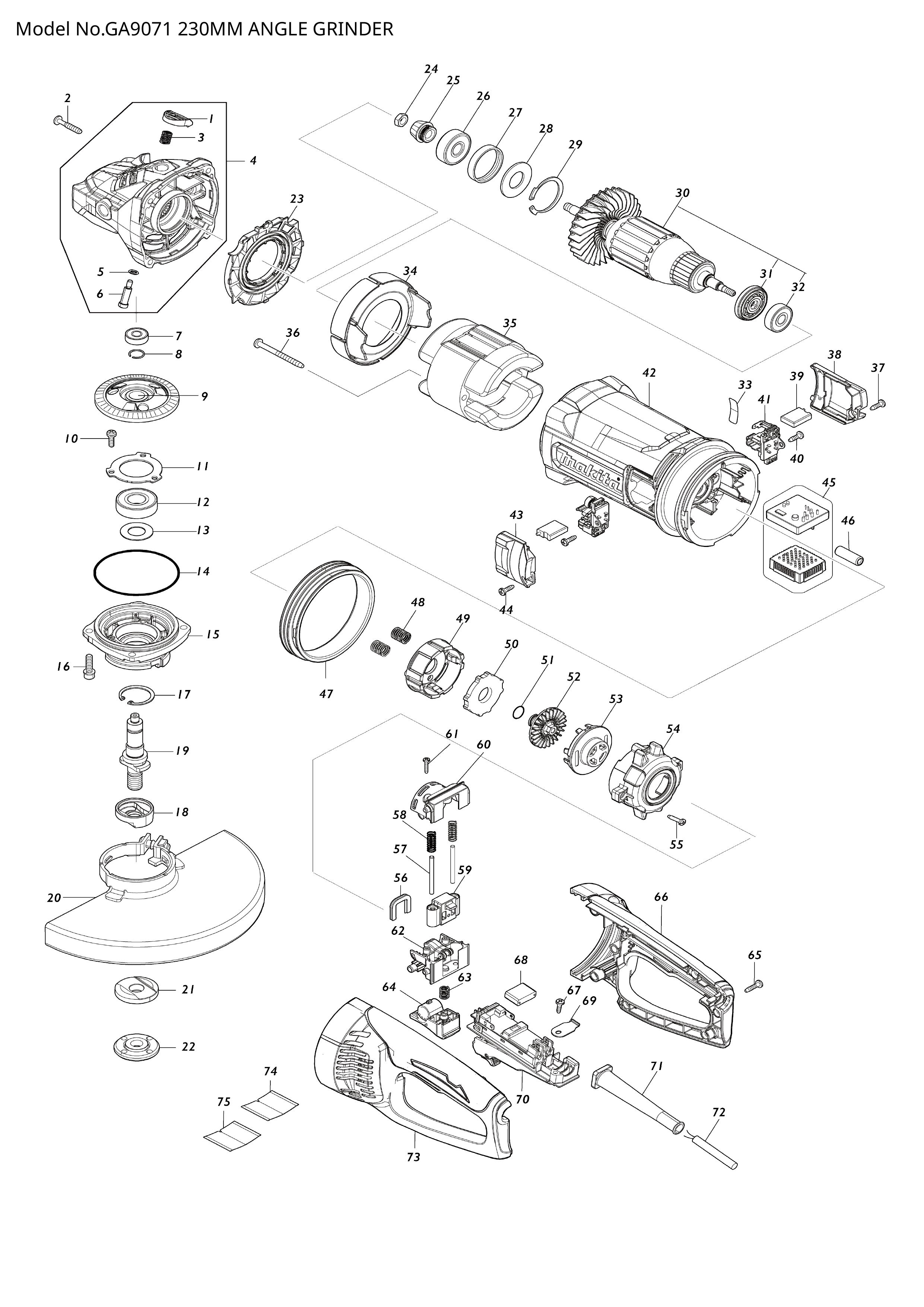 Makita GA9071 — сборочный чертёж, лист 1, деталь 183T23-4 поз. 066