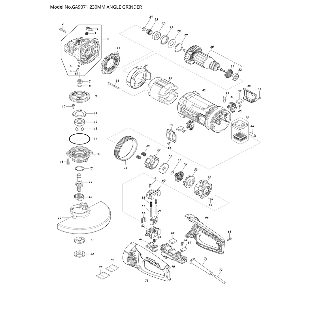 Makita GA9071 — сборочный чертёж, лист 1, деталь 183T23-4 поз. 066