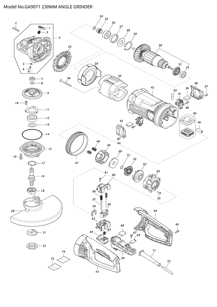 Makita GA9071 — сборочный чертёж, лист 1, деталь 183T23-4 поз. 066