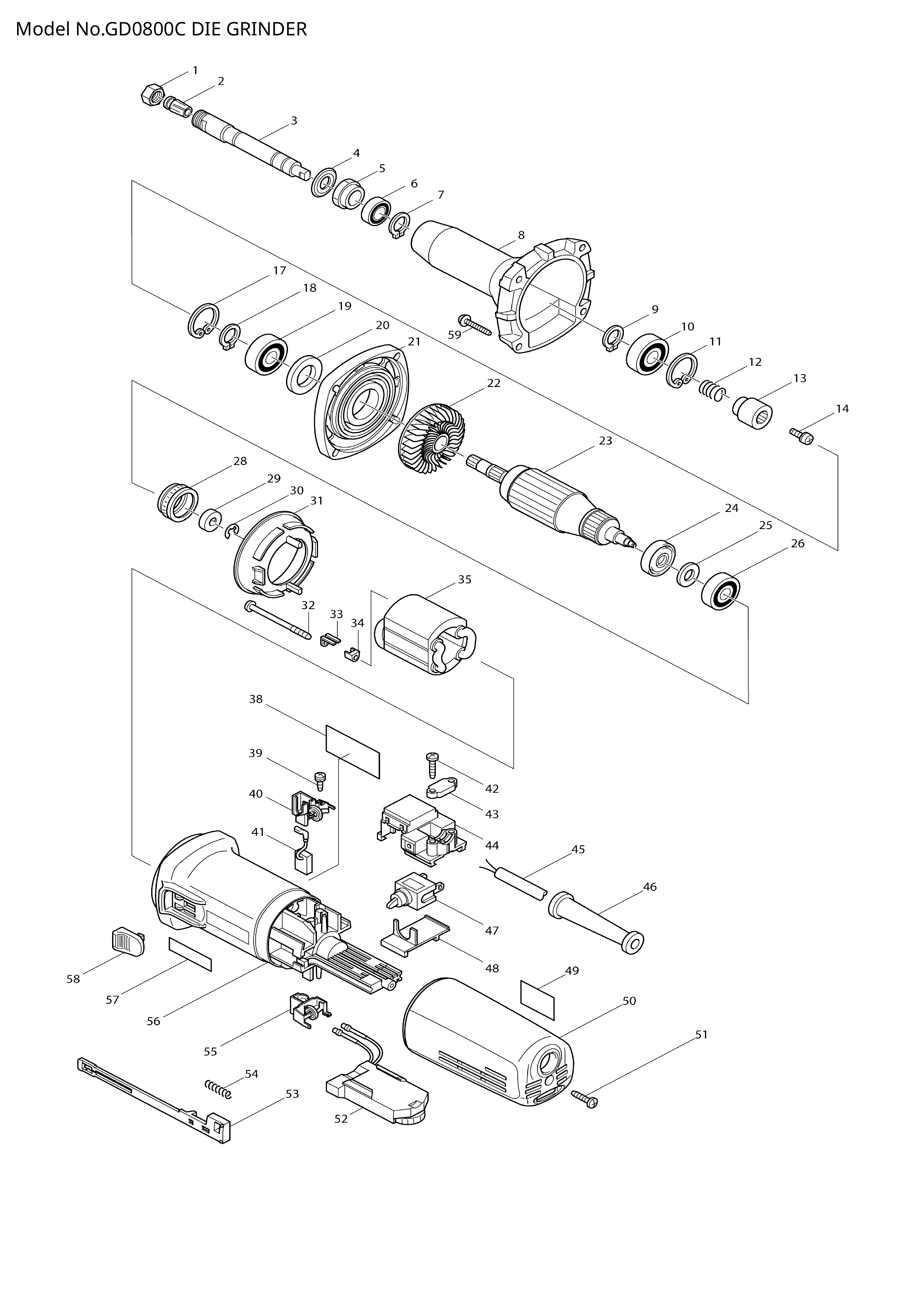 Makita GD0800C — сборочный чертёж, лист 1, деталь 621B39-8 поз. 035B1