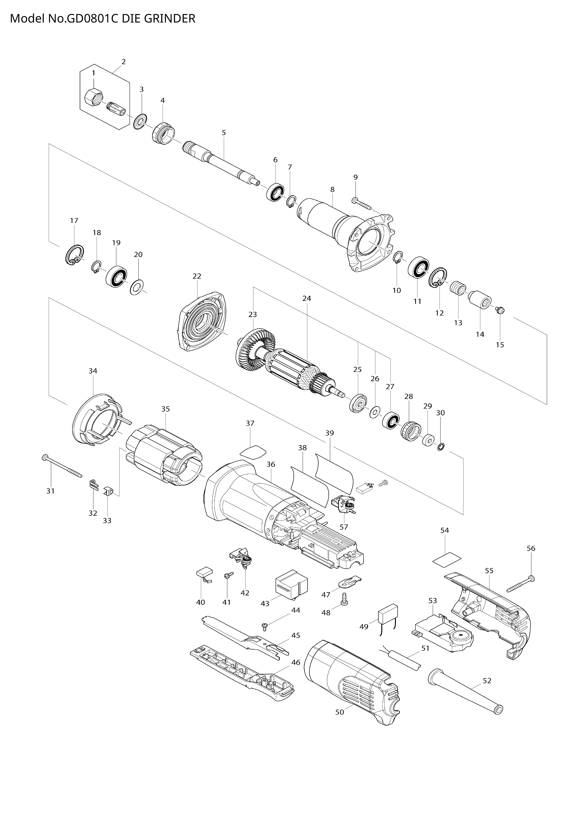 Makita GD0801C — сборочный чертёж, лист 1, деталь 515409-8 поз. 024