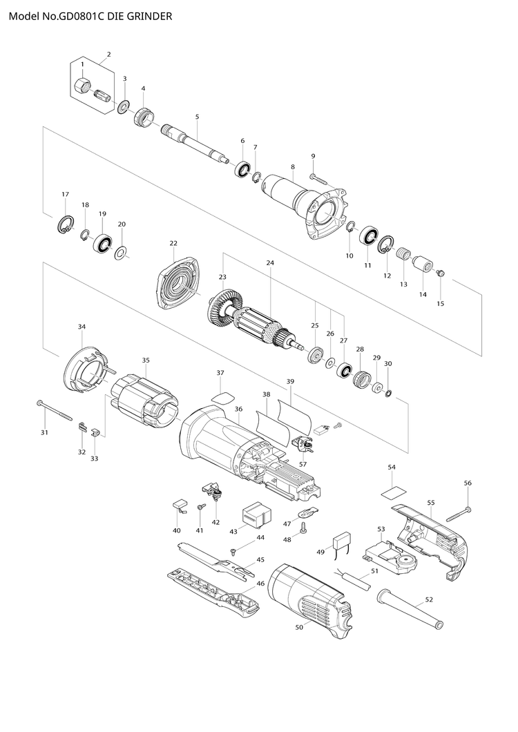 Makita GD0801C — сборочный чертёж, лист 1, деталь 515409-8 поз. 024