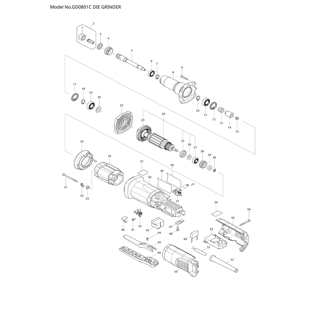 Makita GD0801C — сборочный чертёж, лист 1, деталь 620340-6 поз. 053