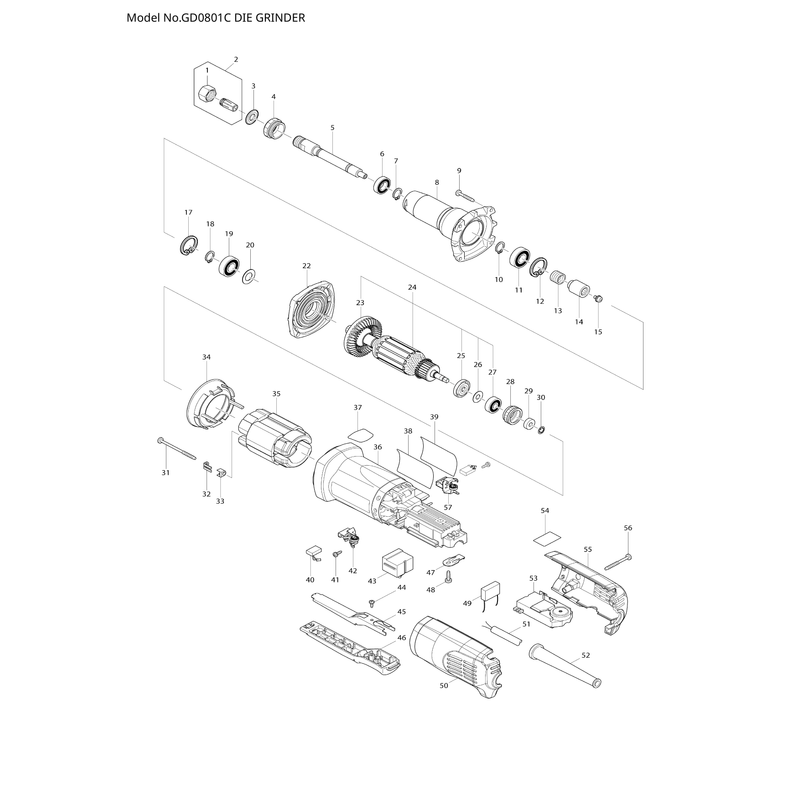 Makita GD0801C — сборочный чертёж, лист 1, деталь 620340-6 поз. 053