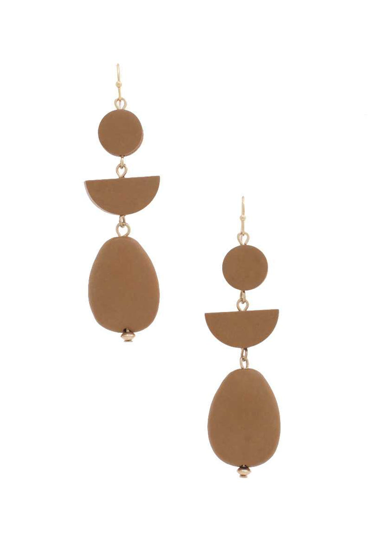 Geometric Wood Bead Dangle Earring