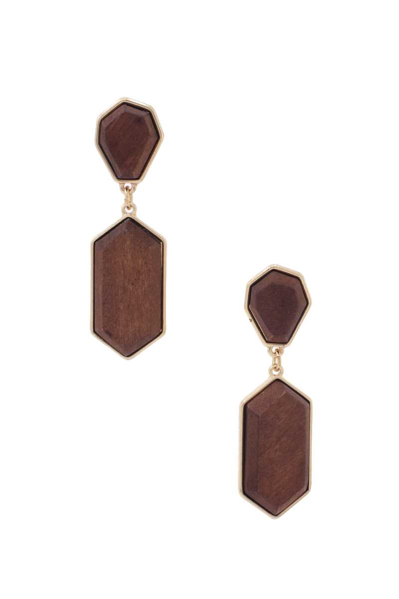 Geometric Wood Post Drop Earring