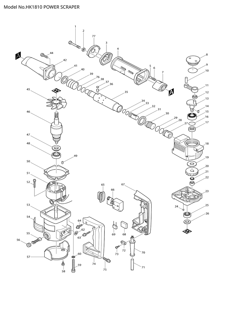 Makita HK1810 — сборочный чертёж, лист 1, деталь 651258-0 поз. 066A2