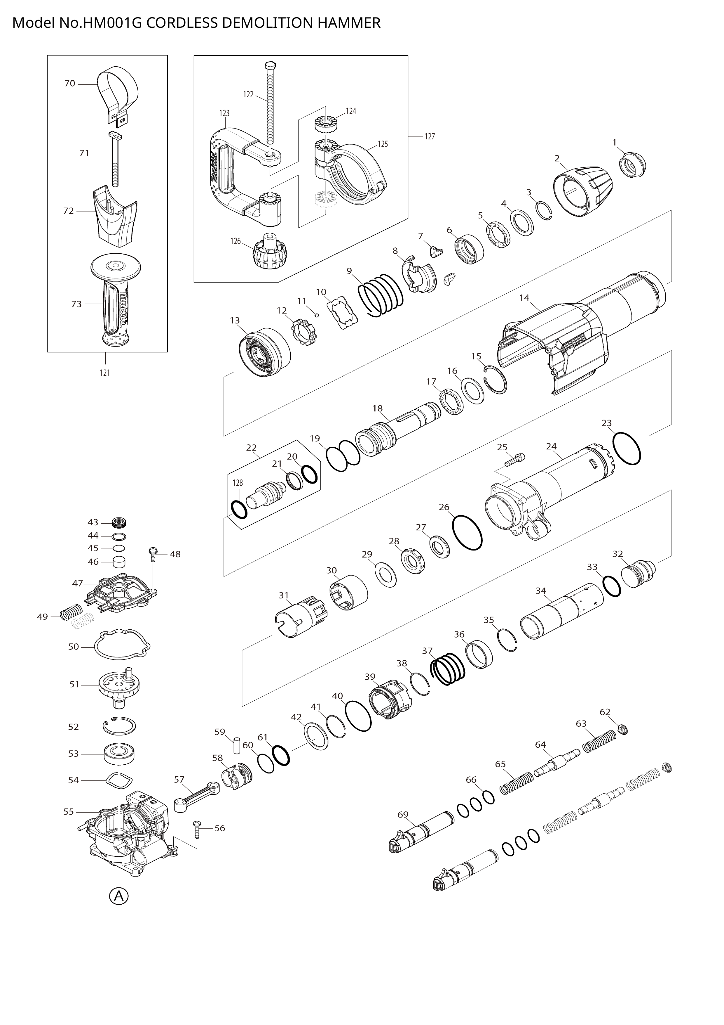 Makita HM001G — сборочный чертёж, лист 1, деталь 424607-2 поз. 043-1