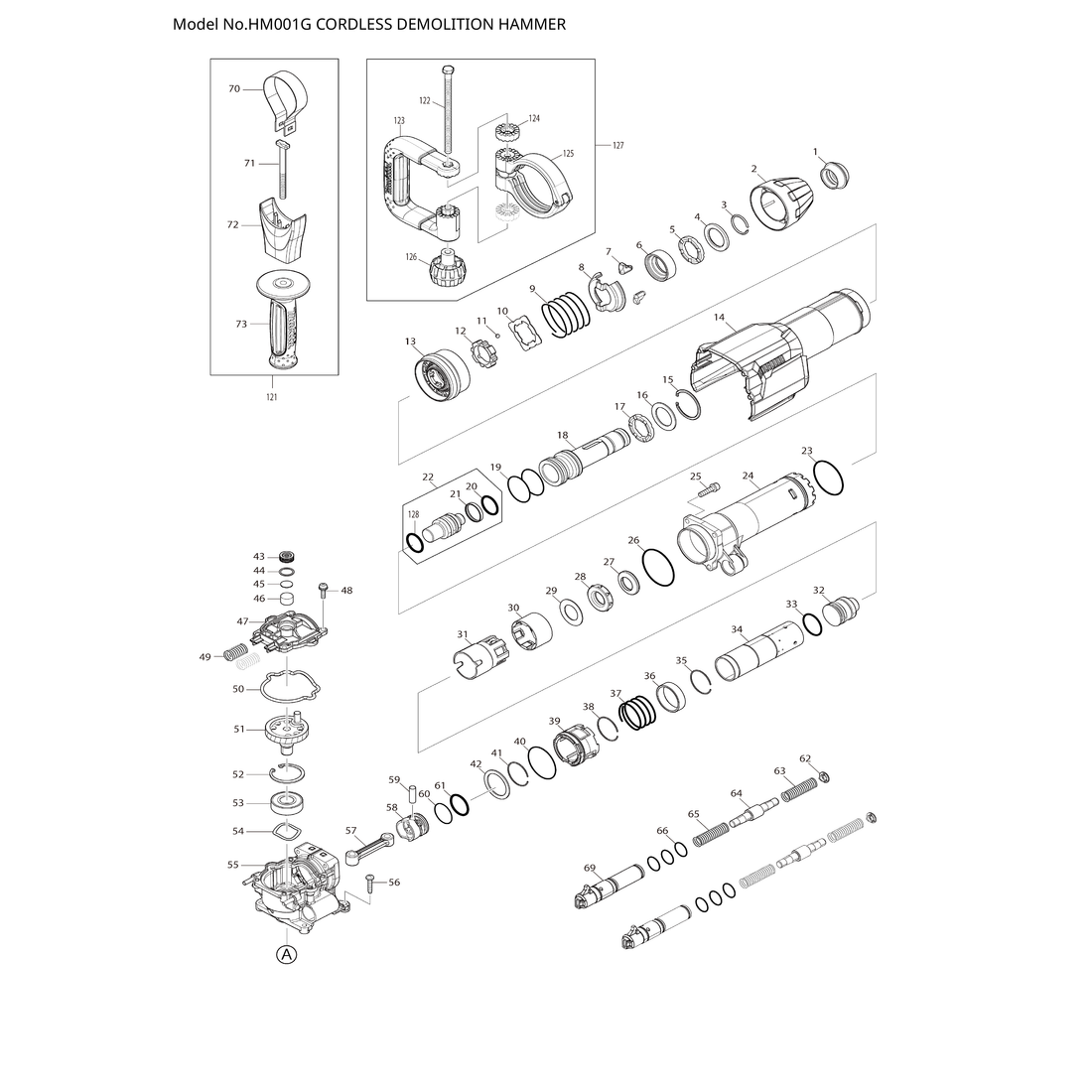 Makita HM001G — сборочный чертёж, лист 1, деталь 424607-2 поз. 043-1