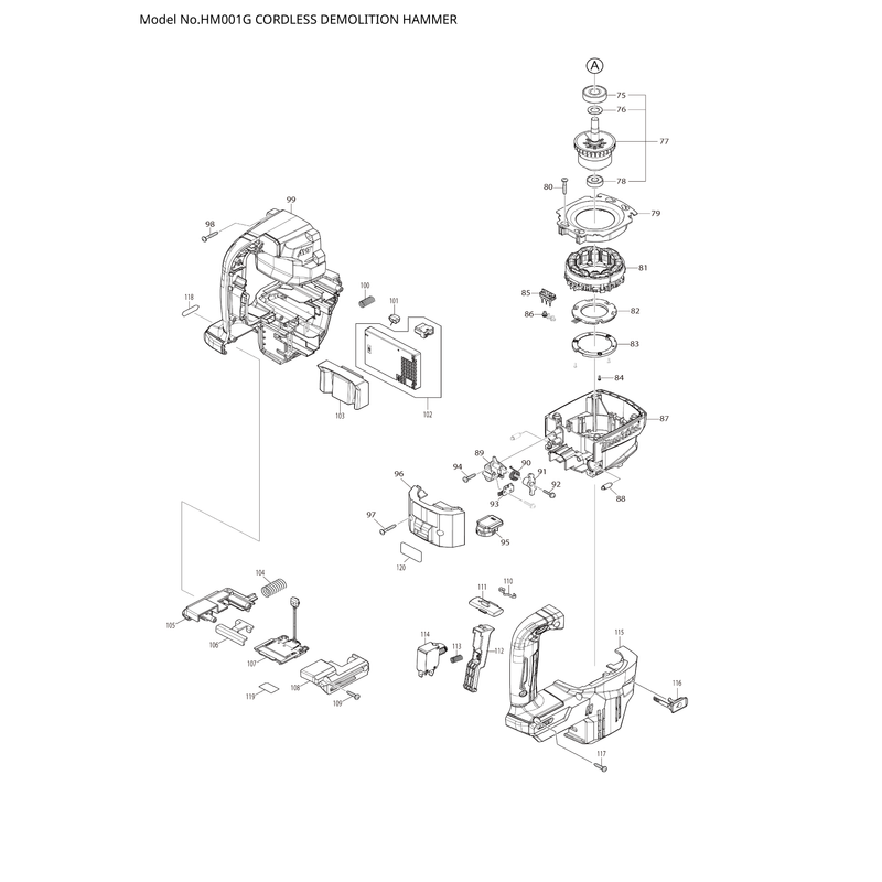 Makita HM001G — сборочный чертёж, лист 2, деталь 424607-2 поз. 043-1