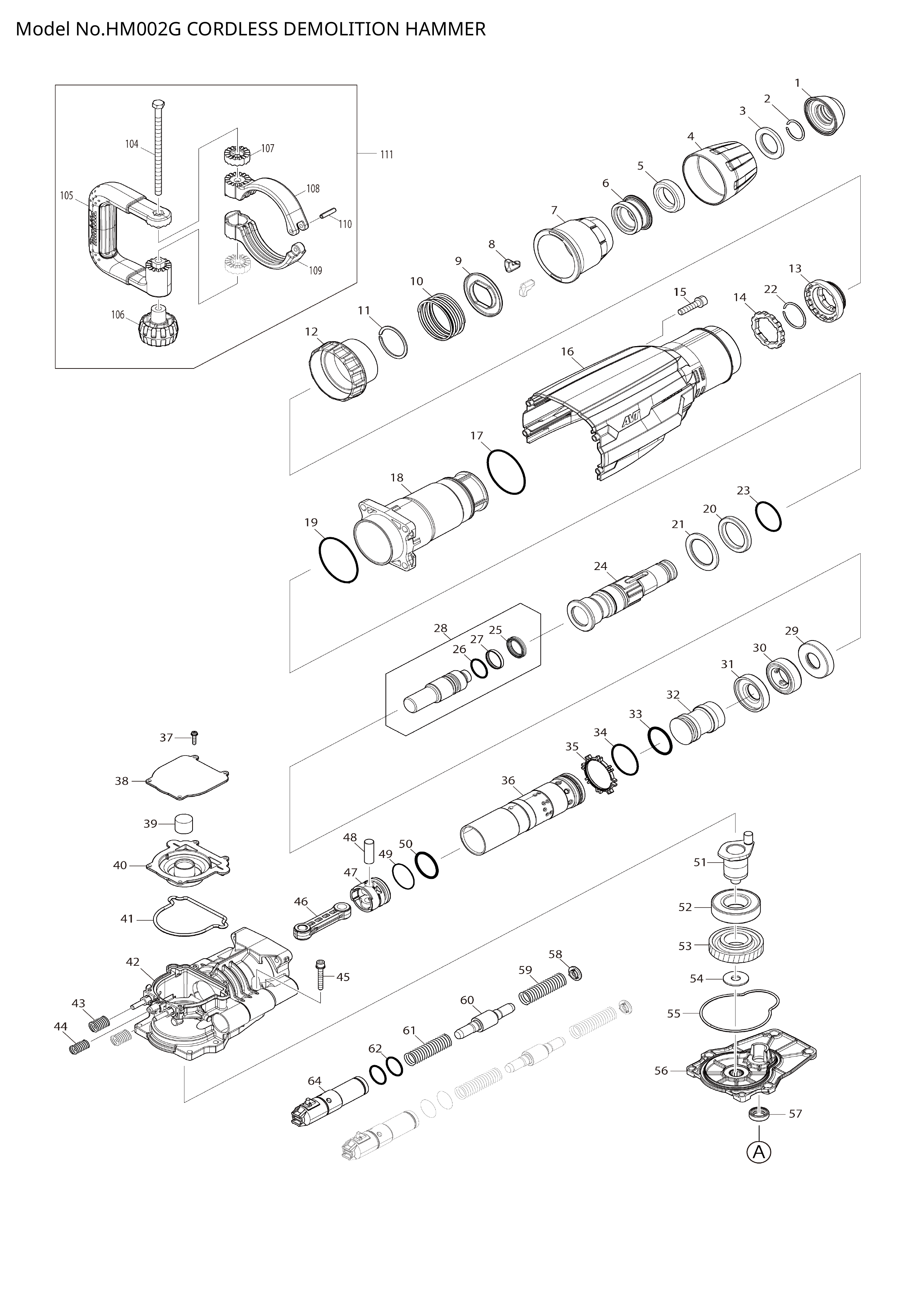 Makita HM002G — сборочный чертёж, лист 1, деталь 213664-3 поз. 017