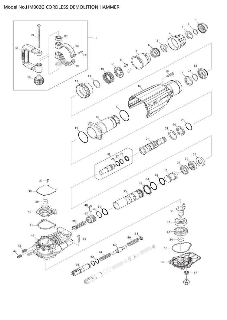 Makita HM002G — сборочный чертёж, лист 1, деталь 213664-3 поз. 017