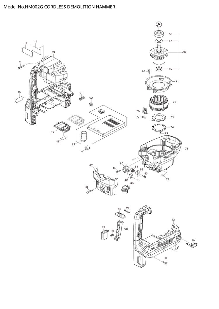 Makita HM002G — сборочный чертёж, лист 2, деталь 213664-3 поз. 017