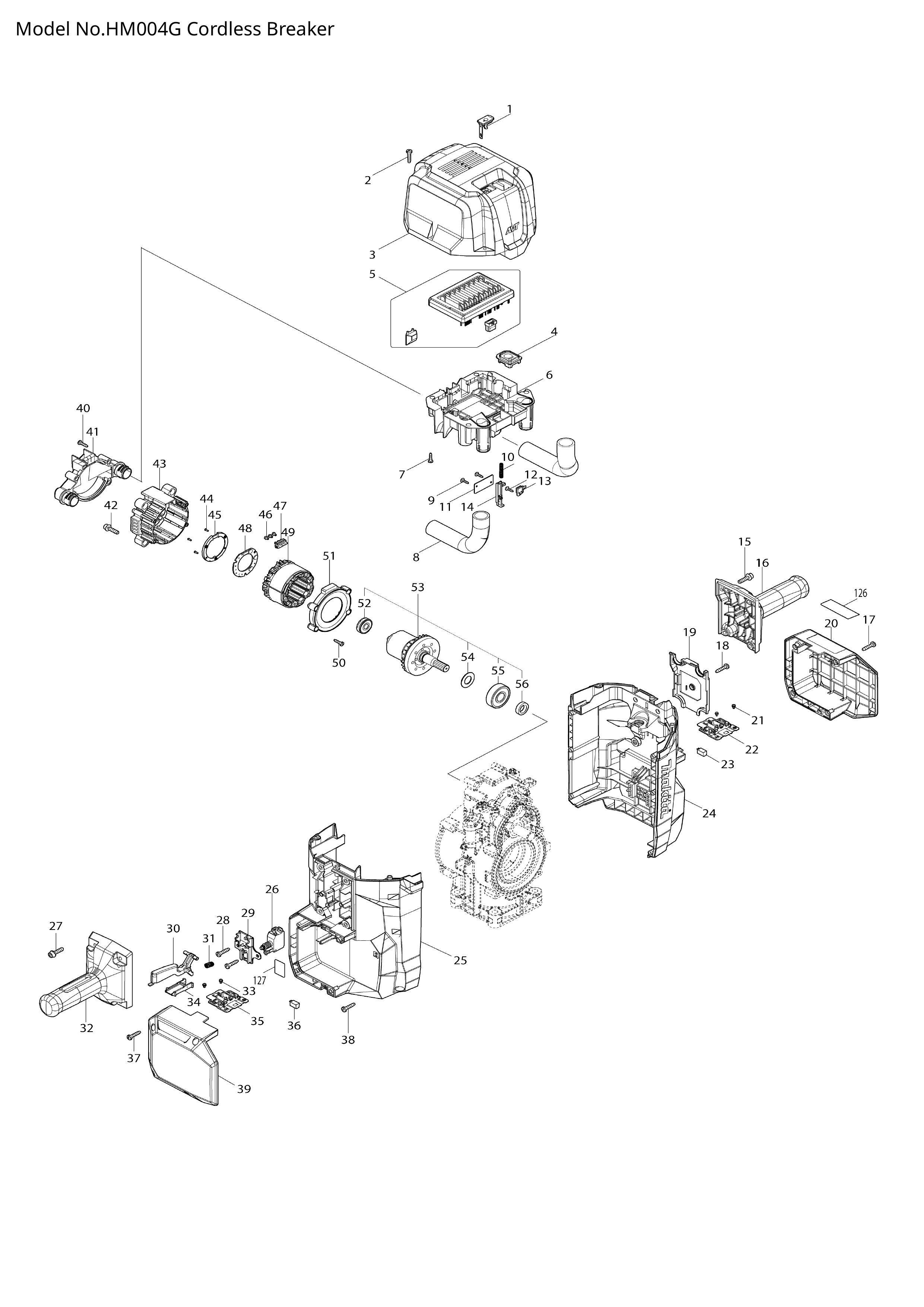 Makita HM004G — сборочный чертёж, лист 1, деталь 135669-2 поз. 125