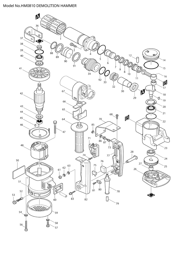 Makita HM0810 — сборочный чертёж, лист 1, деталь 651038-4 поз. 071