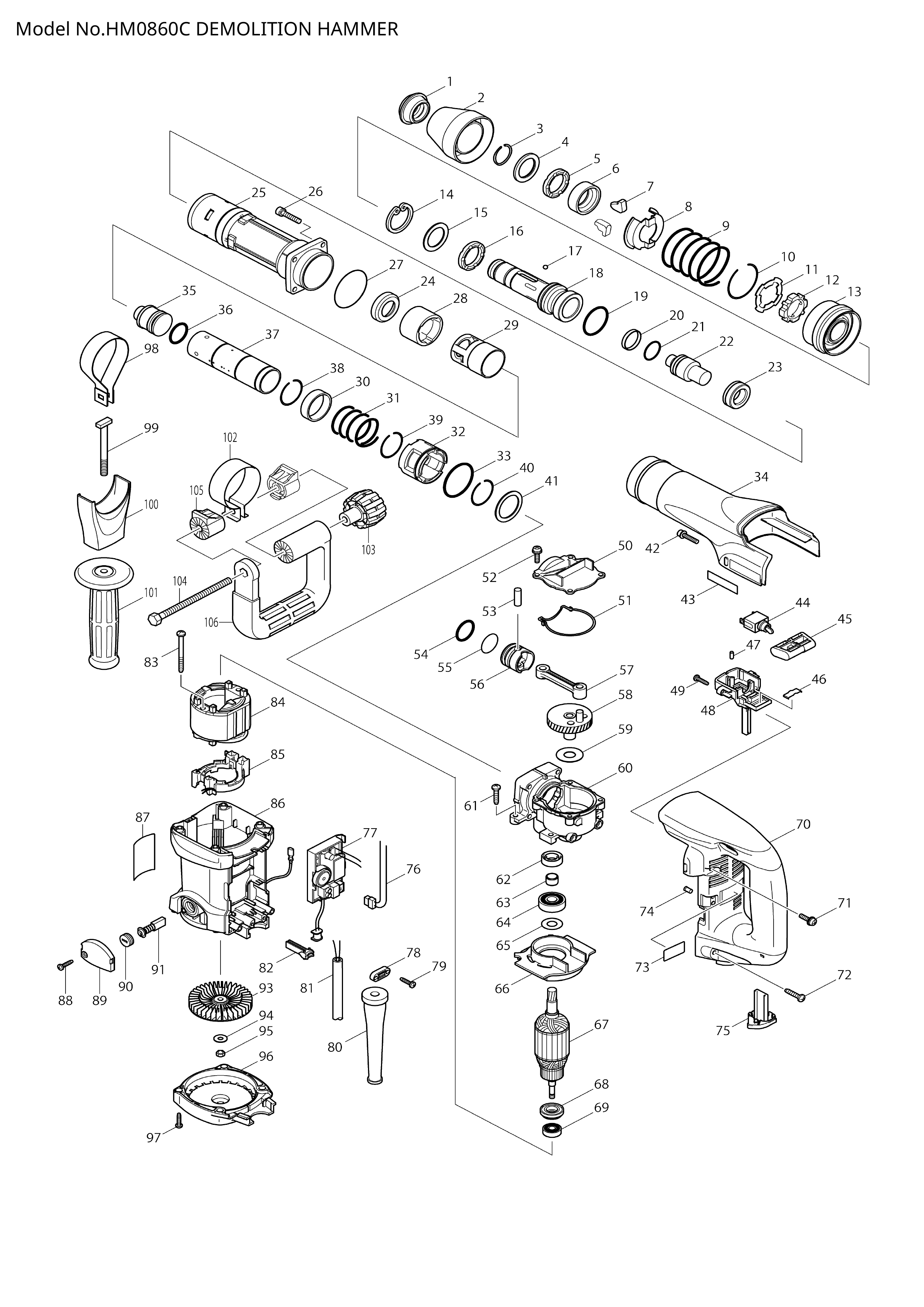 Makita HM0860C — сборочный чертёж, лист 1, деталь 191961-6 поз. 091
