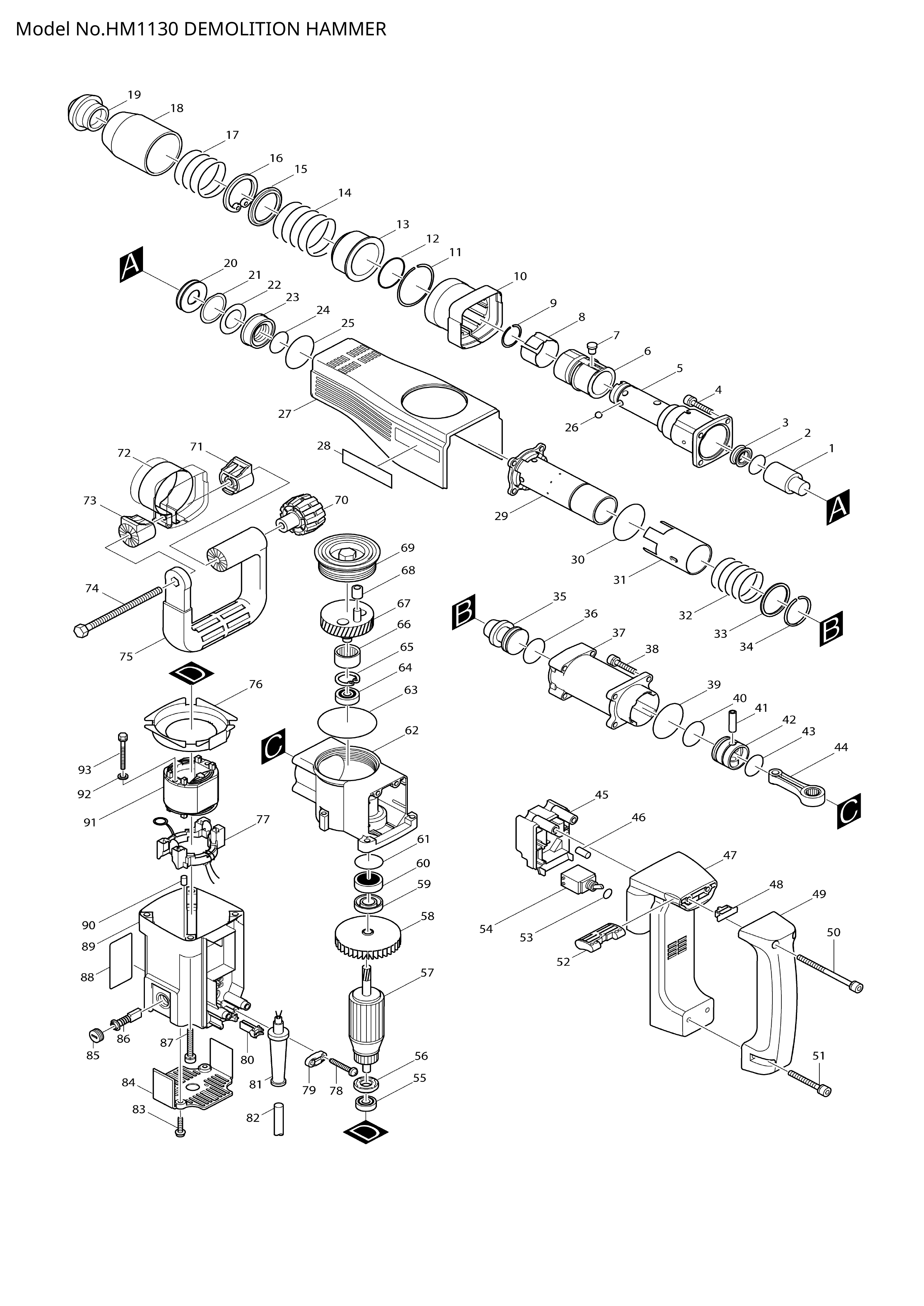 Makita HM1130 — сборочный чертёж, лист 1, деталь 416231-5 поз. 047