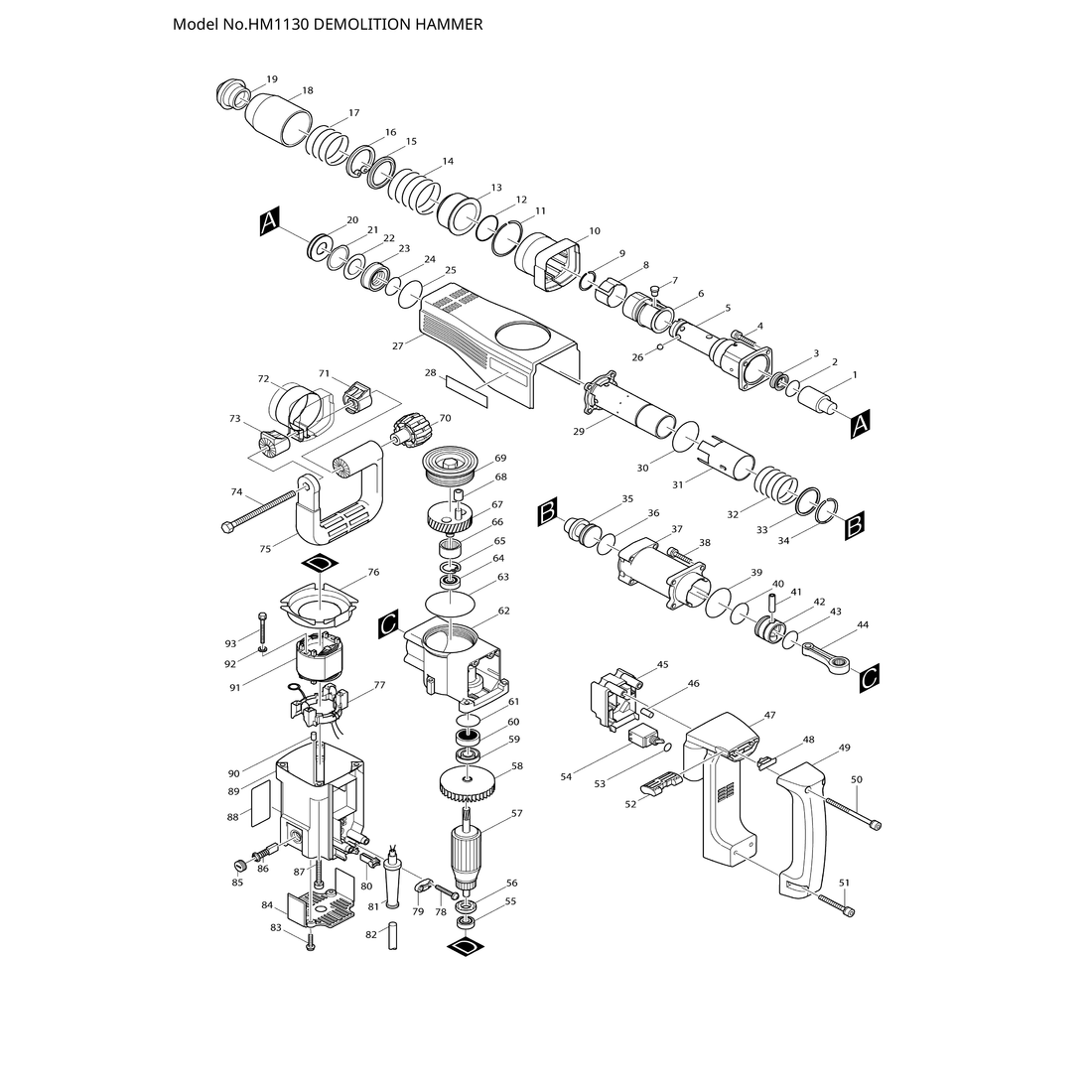 Makita HM1130 — сборочный чертёж, лист 1, деталь 416231-5 поз. 047