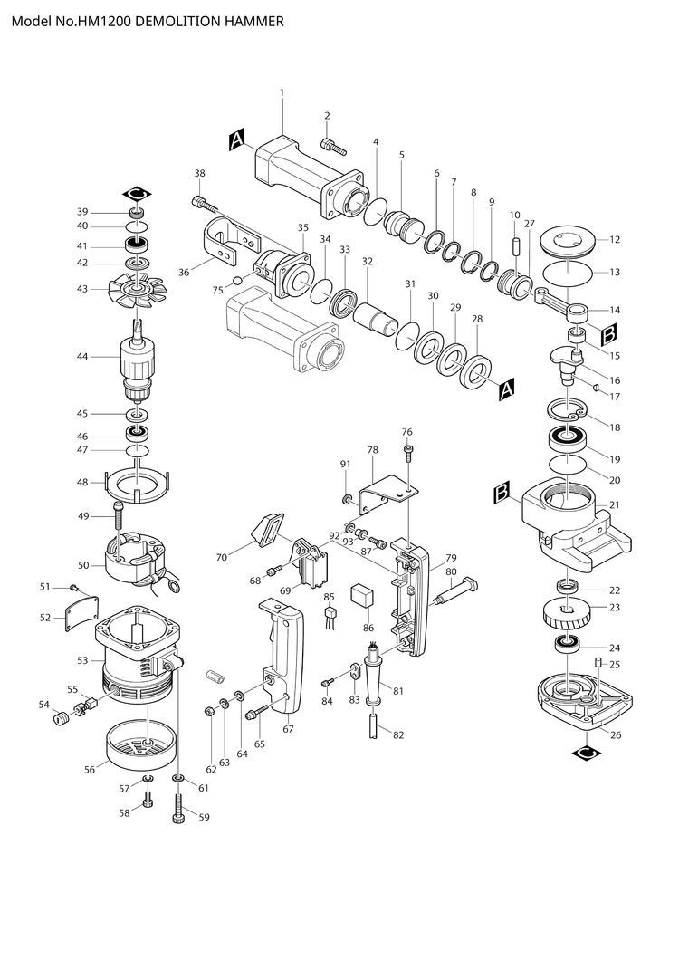 Makita HM1200 — сборочный чертёж, лист 1, деталь 194987-7 поз. 055-1