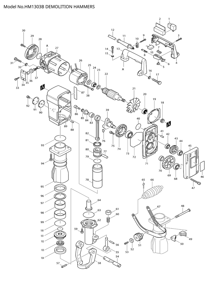 Makita HM1303B — сборочный чертёж, лист 1, деталь 322478-0 поз. 058