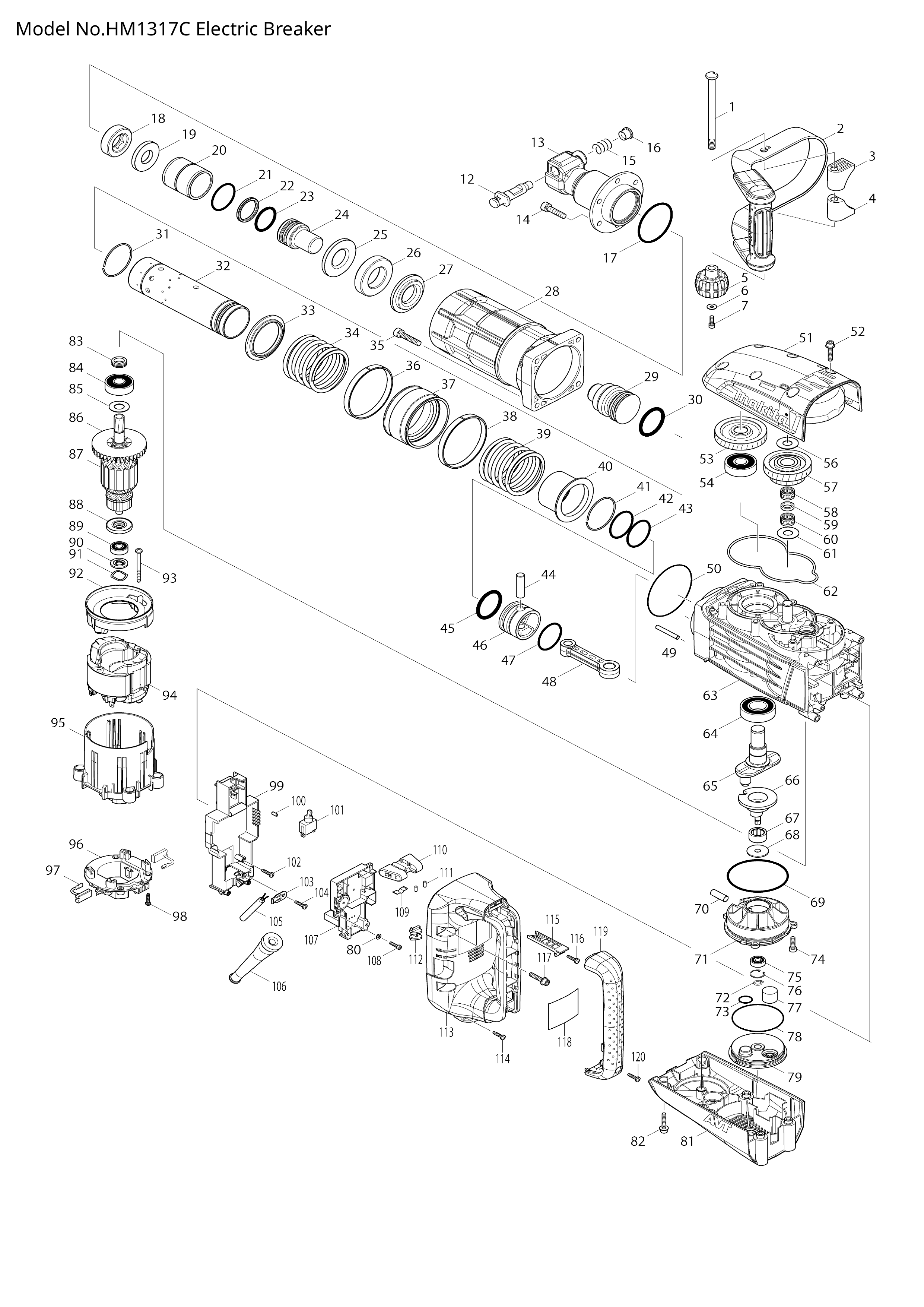 Makita HM1317C — сборочный чертёж, лист 1, деталь 631920-3 поз. 107