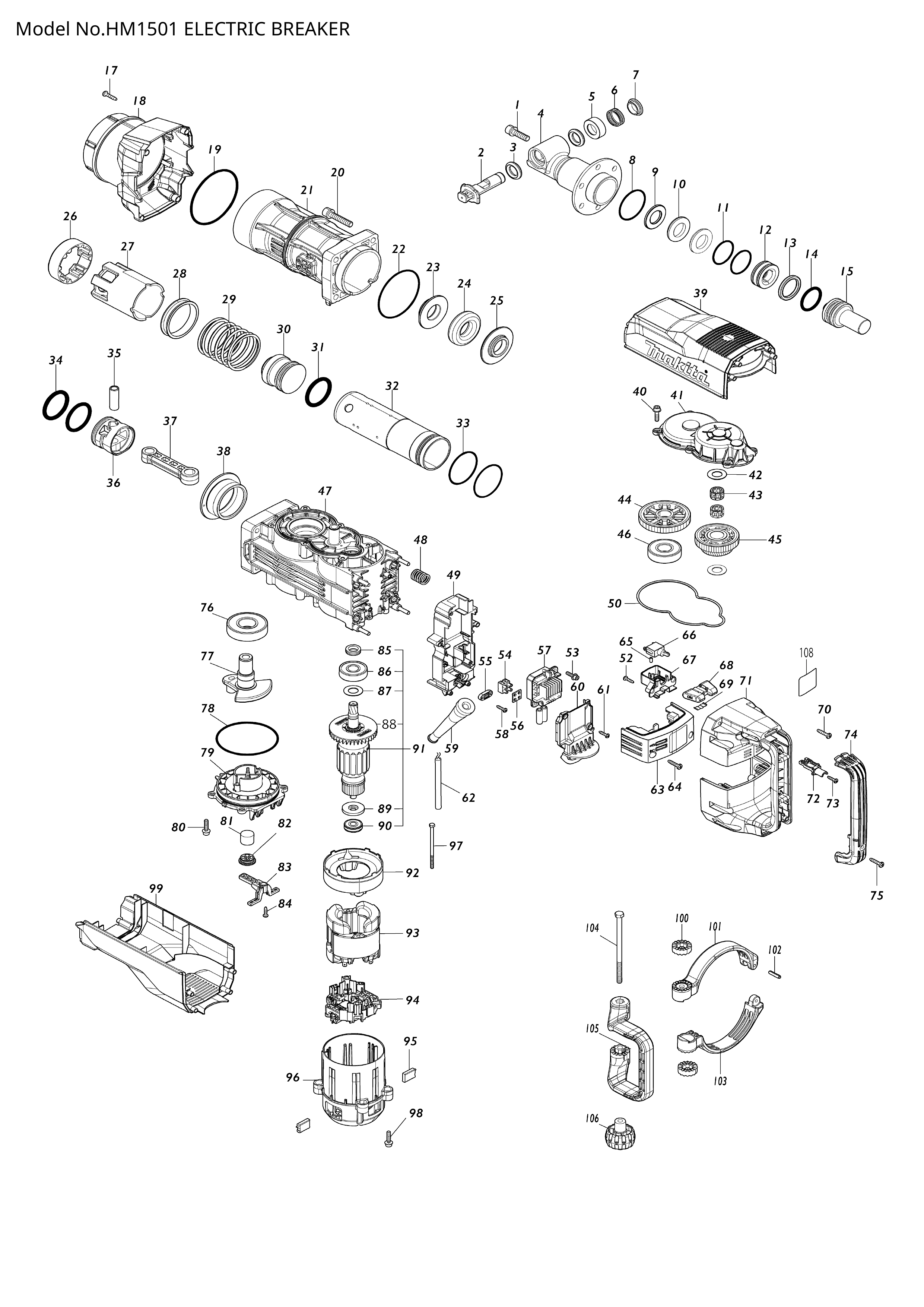 Makita HM1501 — сборочный чертёж, лист 1, деталь 424668-2 поз. 082