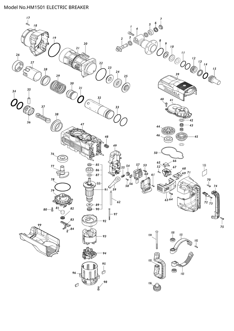 Makita HM1501 — сборочный чертёж, лист 1, деталь 424668-2 поз. 082