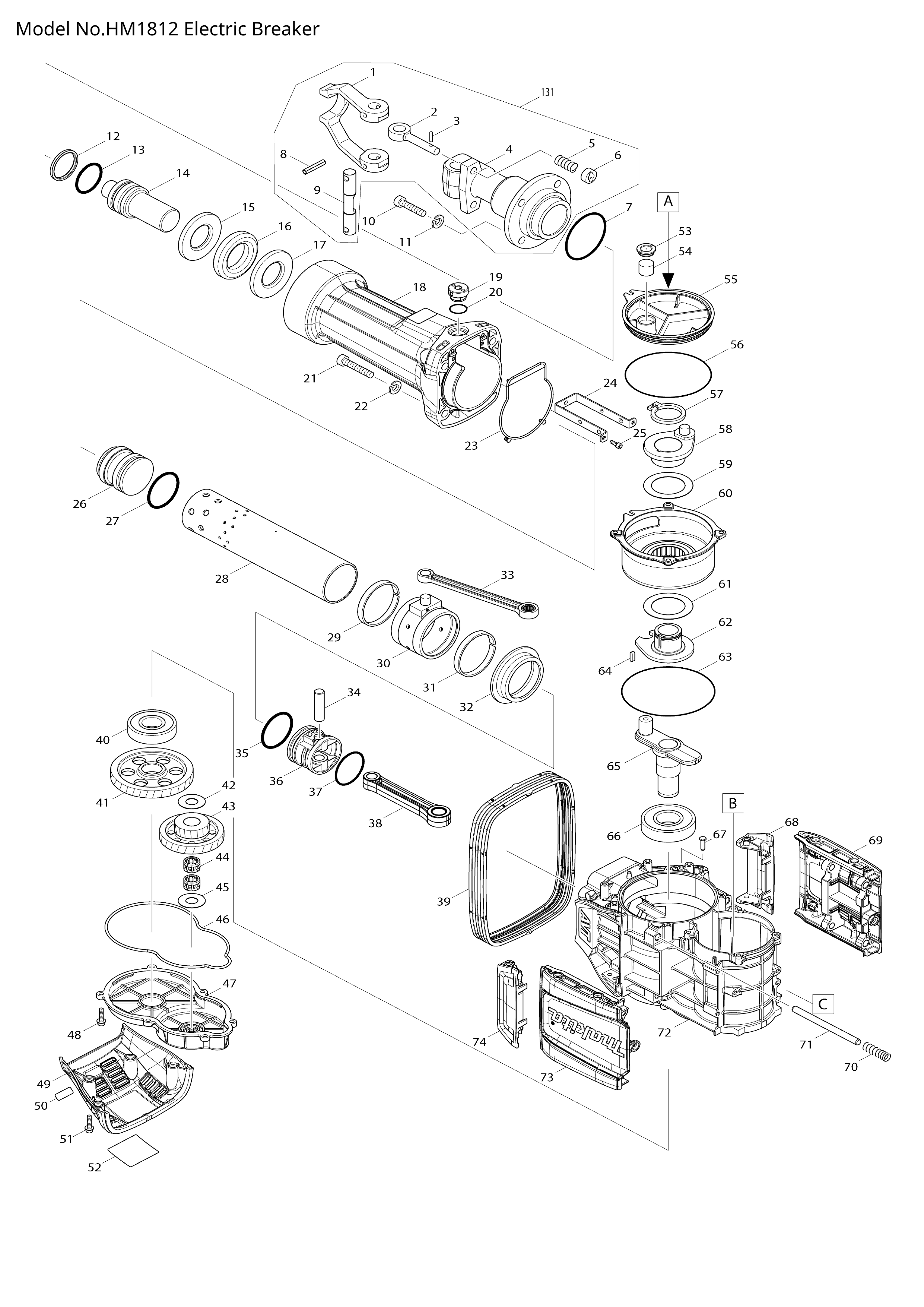 Makita HM1812 — сборочный чертёж, лист 1, деталь 620365-0 поз. 086