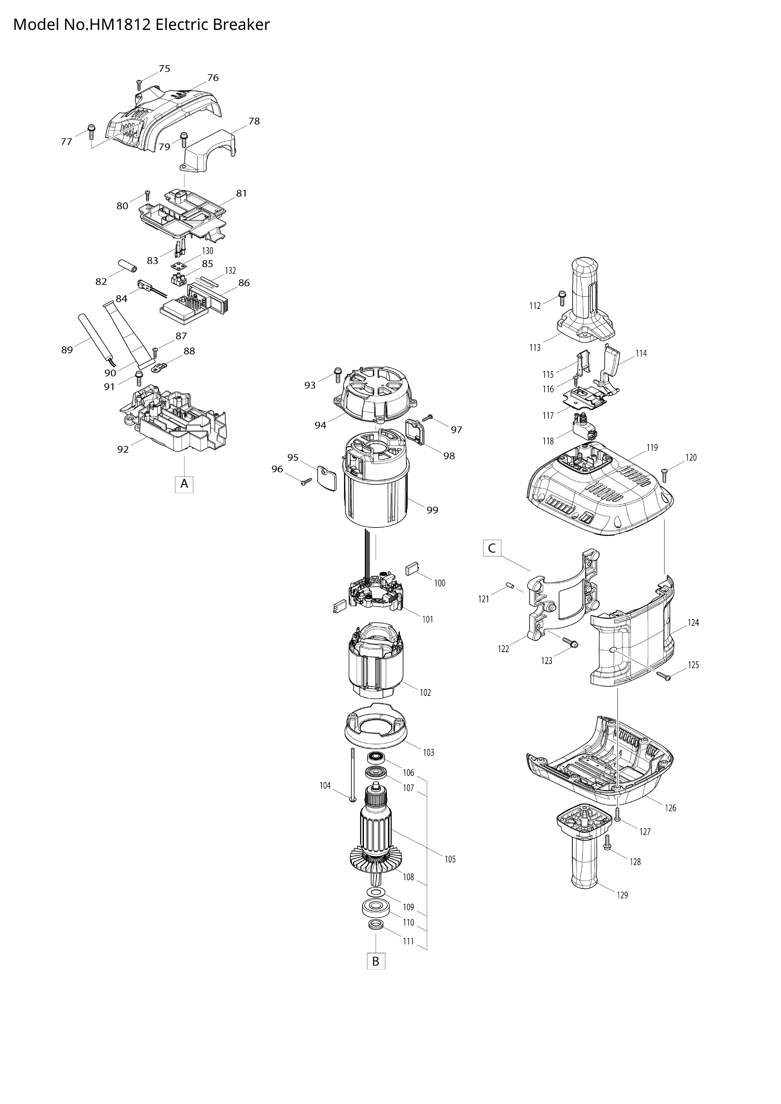 Makita HM1812 — сборочный чертёж, лист 2, деталь 620365-0 поз. 086