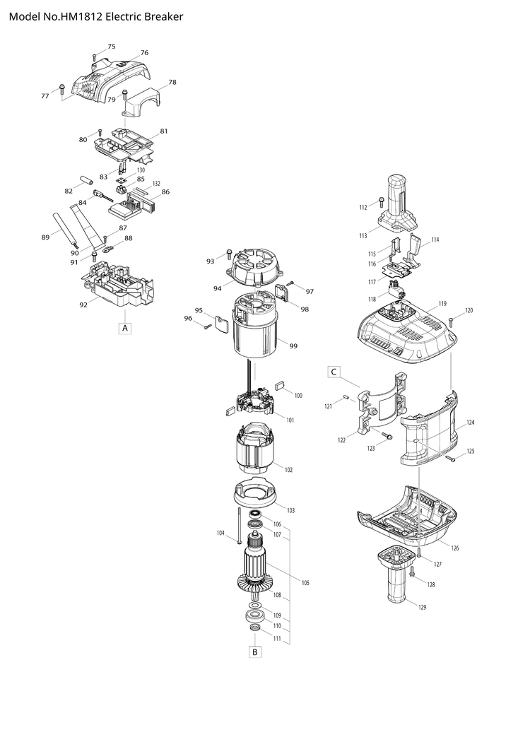 Makita HM1812 — сборочный чертёж, лист 2, деталь 620365-0 поз. 086