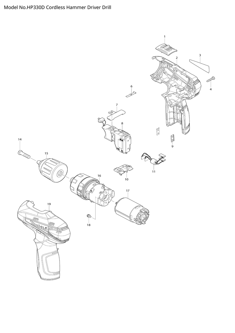 Makita HP330D — сборочный чертёж, лист 1, деталь 638929-6 поз. 011