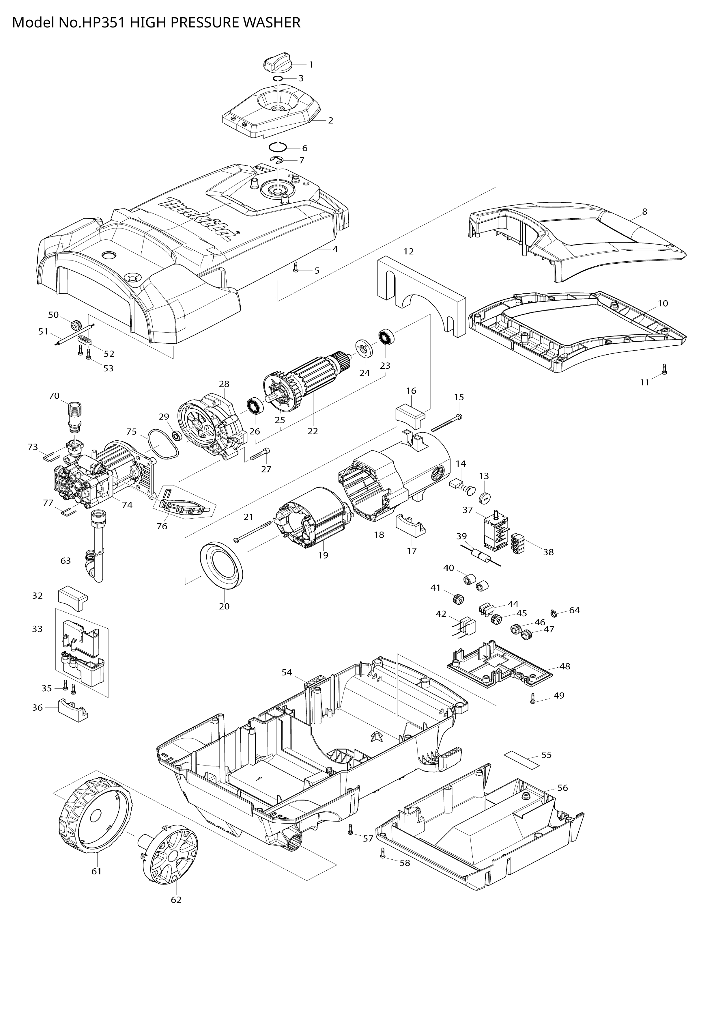 Makita HP351 — сборочный чертёж, лист 1, деталь 513474-1 поз. 022