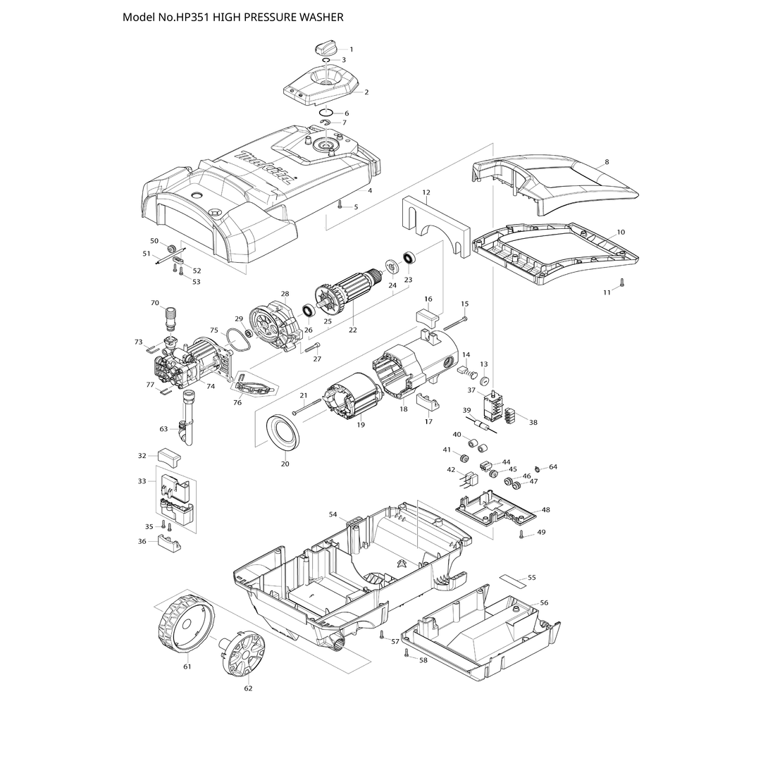 Makita HP351 — сборочный чертёж, лист 1, деталь 513474-1 поз. 022