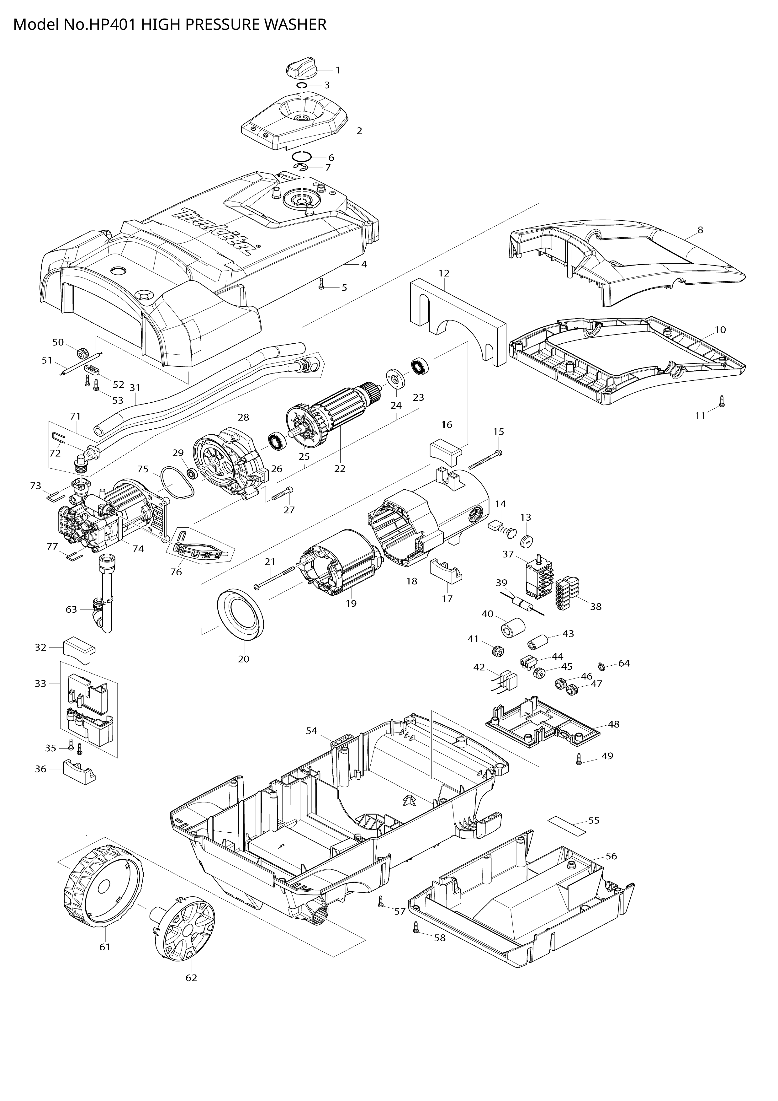 Makita HP401 — сборочный чертёж, лист 1, деталь 650775-7 поз. 037