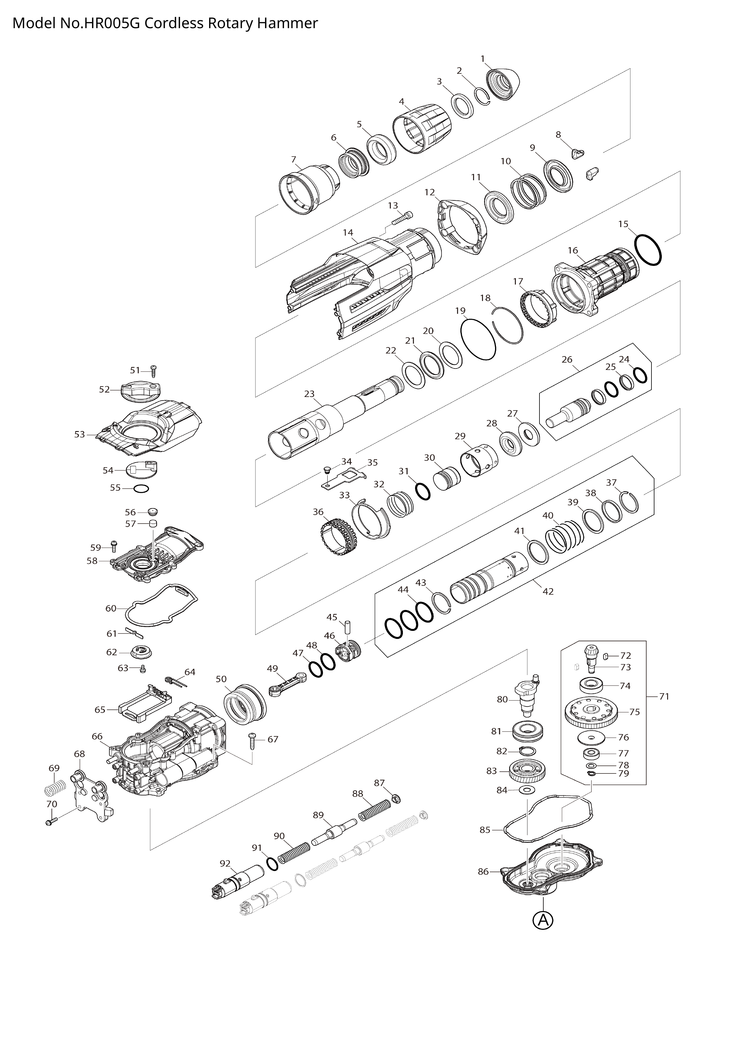 Makita HR005G — сборочный чертёж, лист 1, деталь 140Y51-2 поз. 068