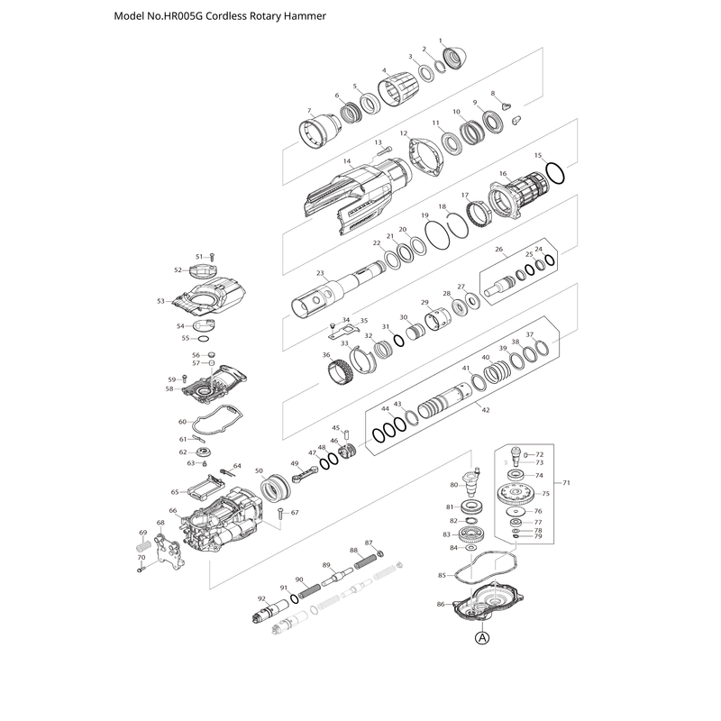 Makita HR005G — сборочный чертёж, лист 1, деталь 140Y51-2 поз. 068