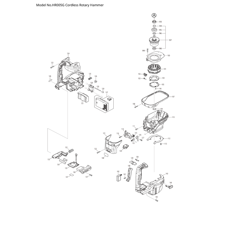 Makita HR005G — сборочный чертёж, лист 2, деталь 183R84-2 поз. 124
