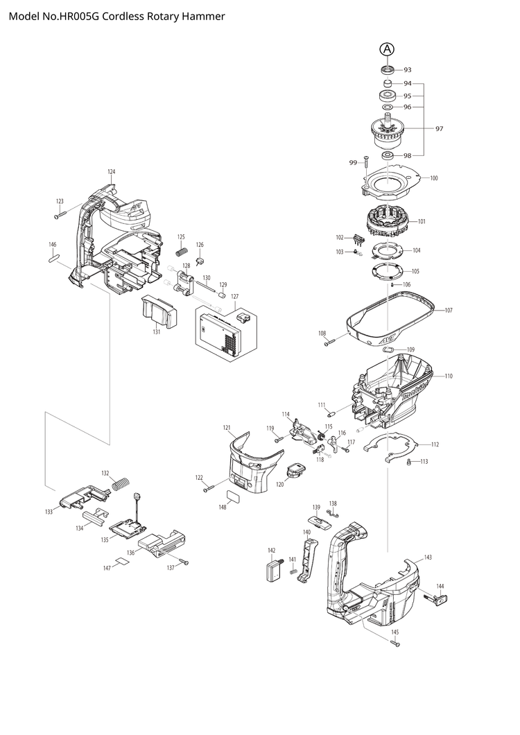 Makita HR005G — сборочный чертёж, лист 2, деталь 183R84-2 поз. 124