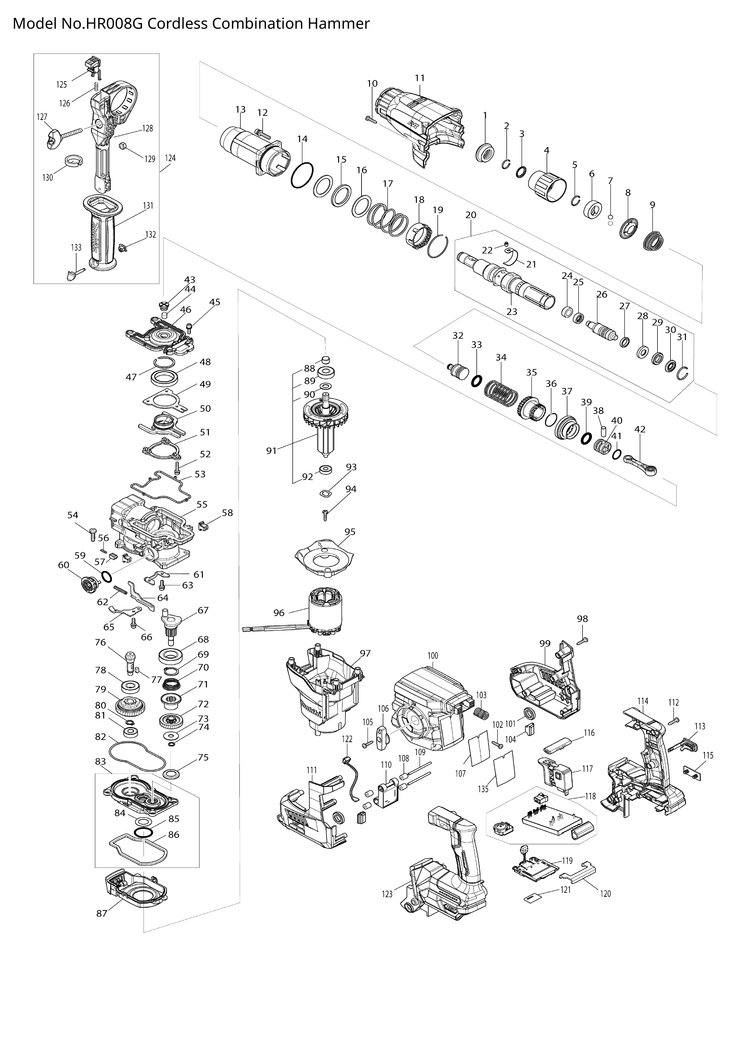 Makita HR008G — сборочный чертёж, лист 1, деталь 140J31-8 поз. 050
