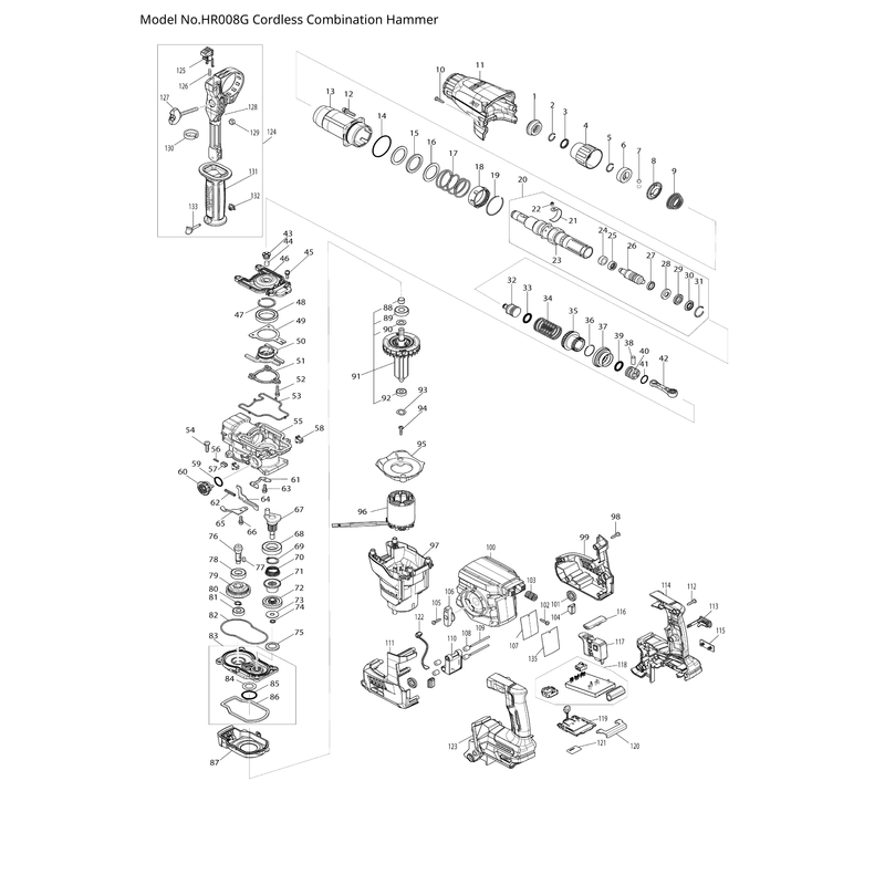 Makita HR008G — сборочный чертёж, лист 1, деталь 232499-3 поз. 056