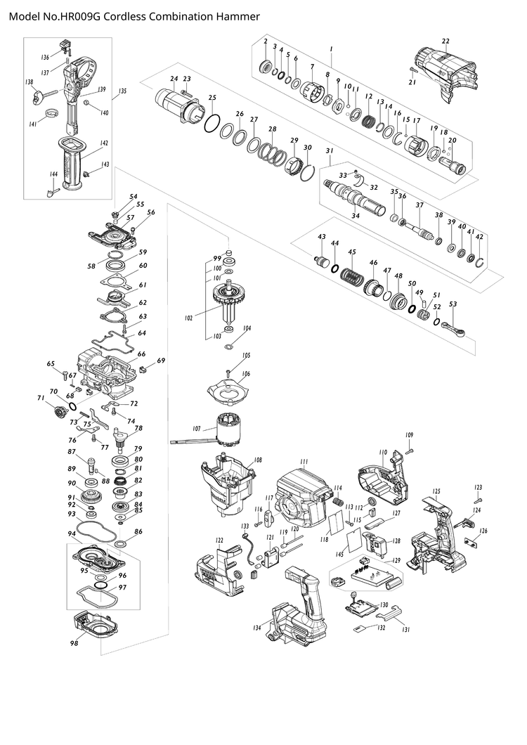 Makita HR009G — сборочный чертёж, лист 1, деталь 136305-3 поз. 031