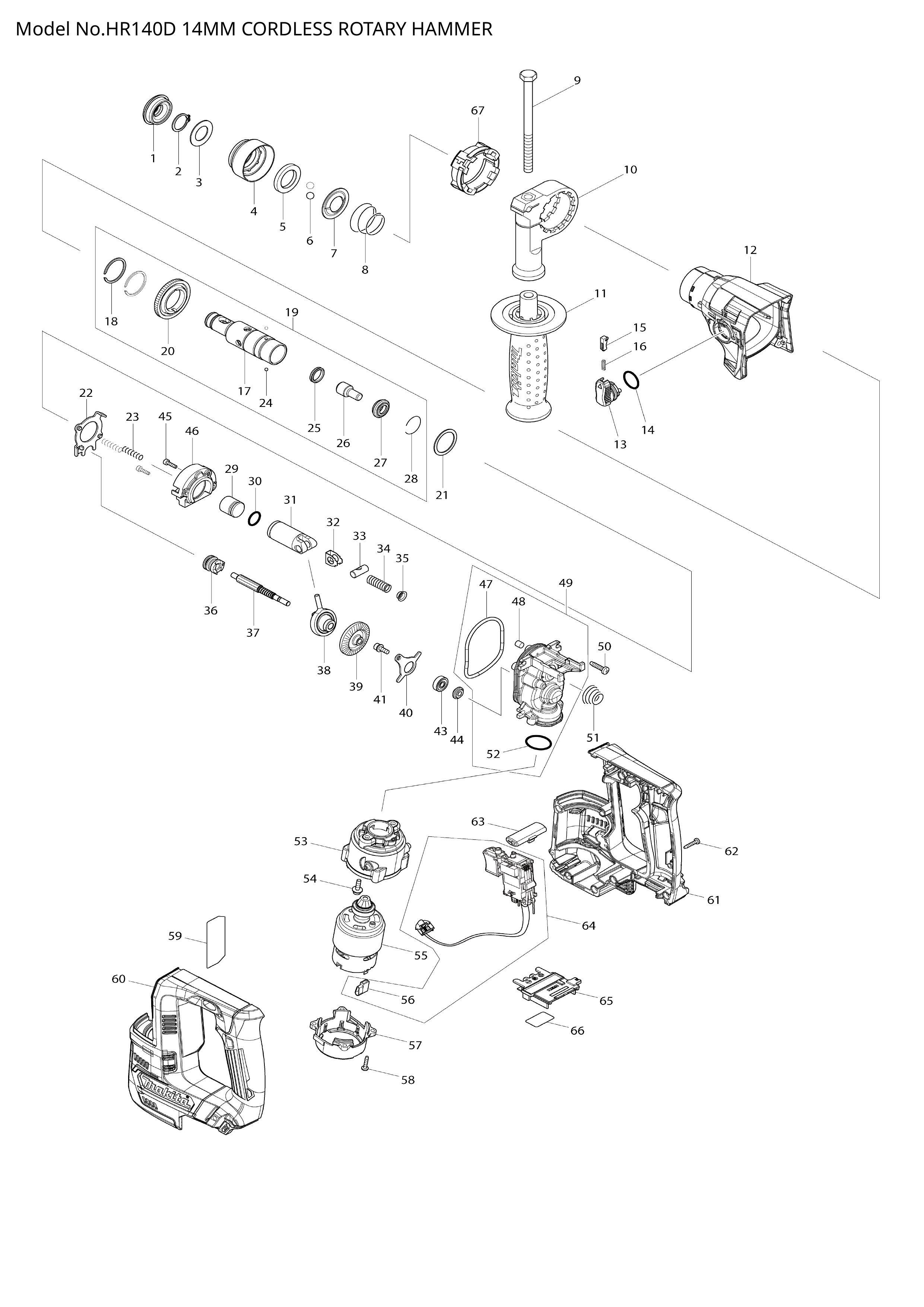 Makita HR140D — сборочный чертёж, лист 1, деталь 539236-9 поз. 064