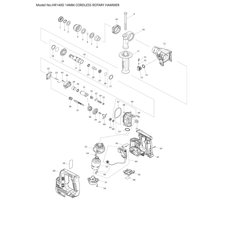 Makita HR140D — сборочный чертёж, лист 1, деталь 539236-9 поз. 064