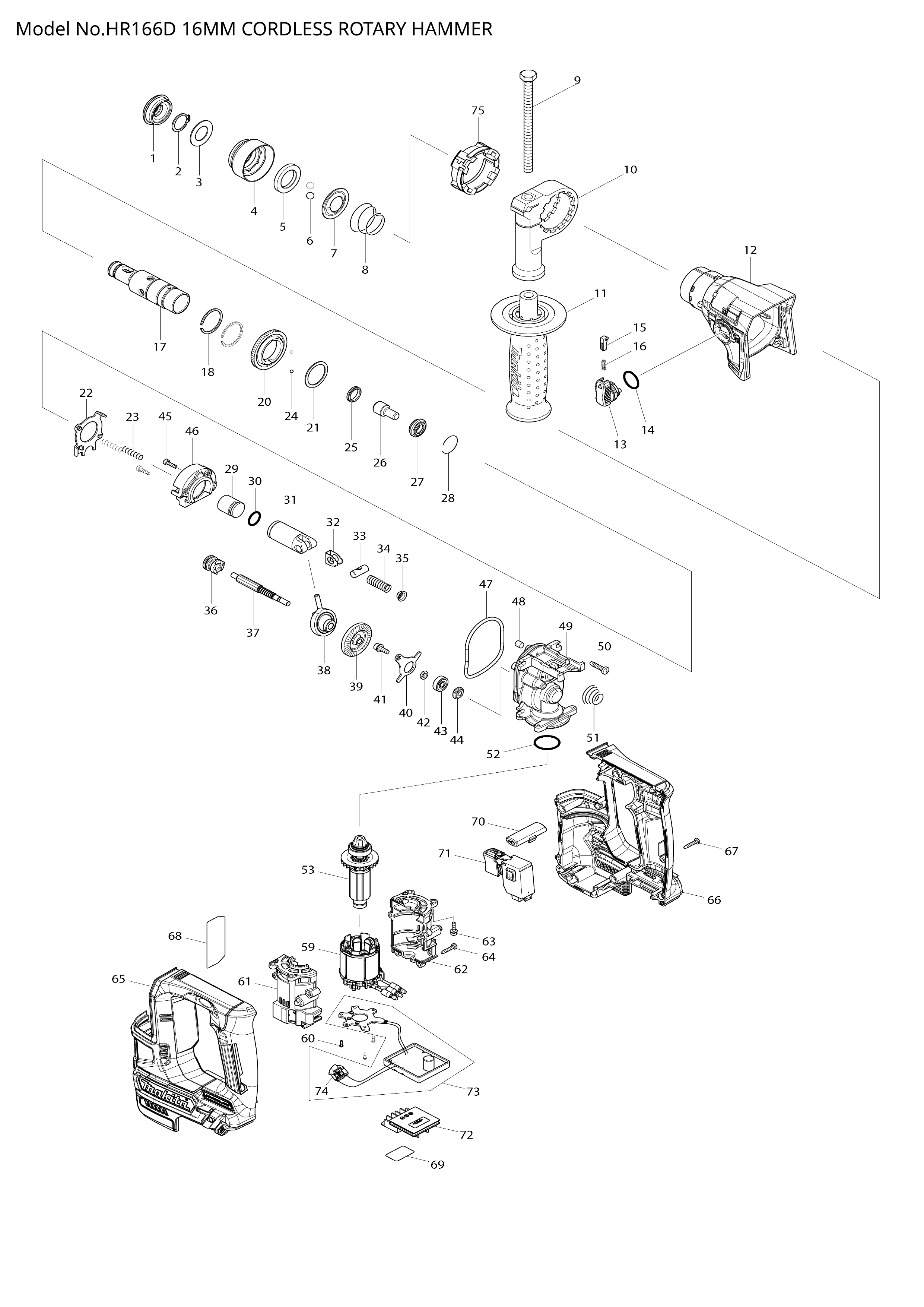 Makita HR166D — сборочный чертёж, лист 1, деталь 620578-3 поз. 073