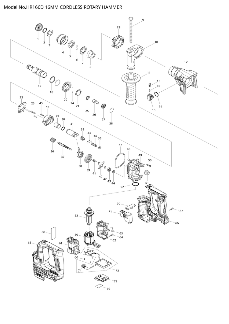 Makita HR166D — сборочный чертёж, лист 1, деталь 620578-3 поз. 073