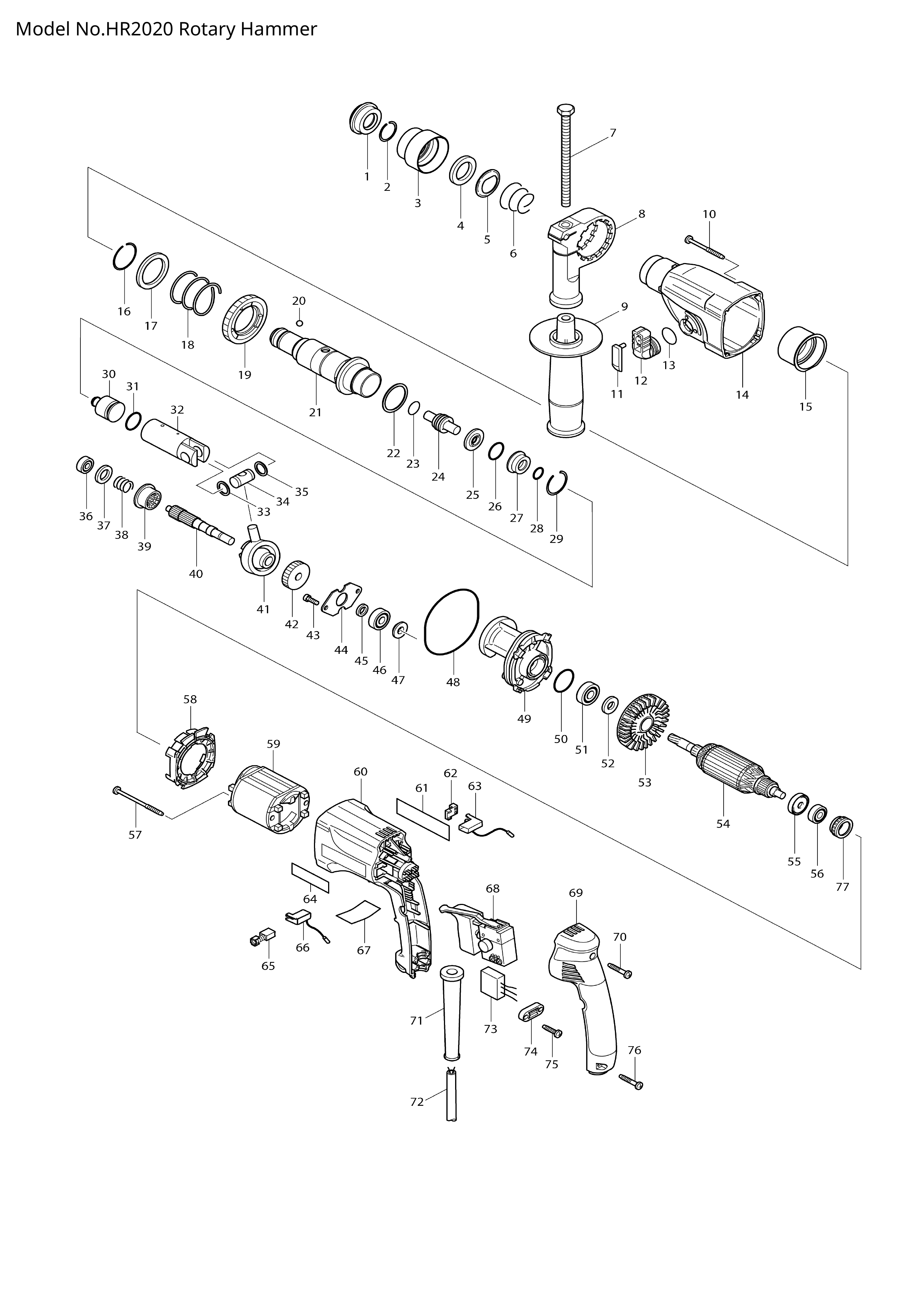 Makita HR2020 — сборочный чертёж, лист 1, деталь 515669-2 поз. 054-1