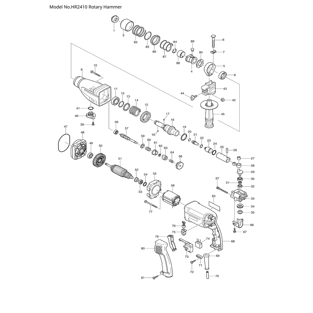 Makita HR2410 — сборочный чертёж, лист 1, деталь 651973-6 поз. 073A1